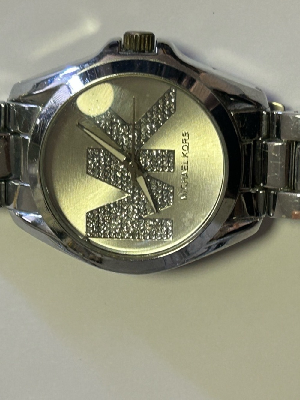 Michael Kors Silver Crystal MK Logo Bracelet Watch